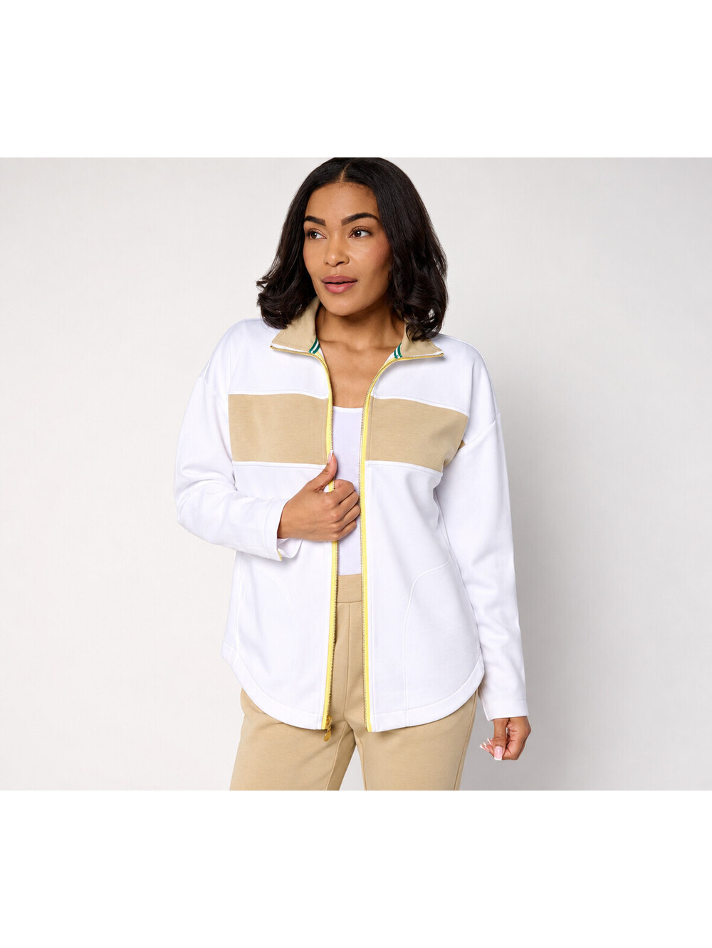 Isaac Mizrahi Live! Clubhouse Color-Block Scuba Knit Jacket Bright White Size 1X - Picture 1 of 7